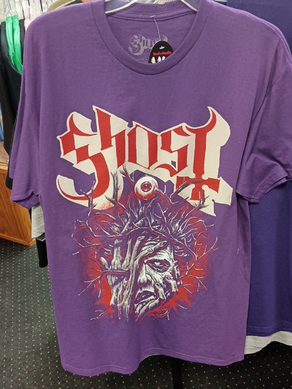 Ost Purple Ghost Graphic Short Sleeve Tee with Red & Cream Print